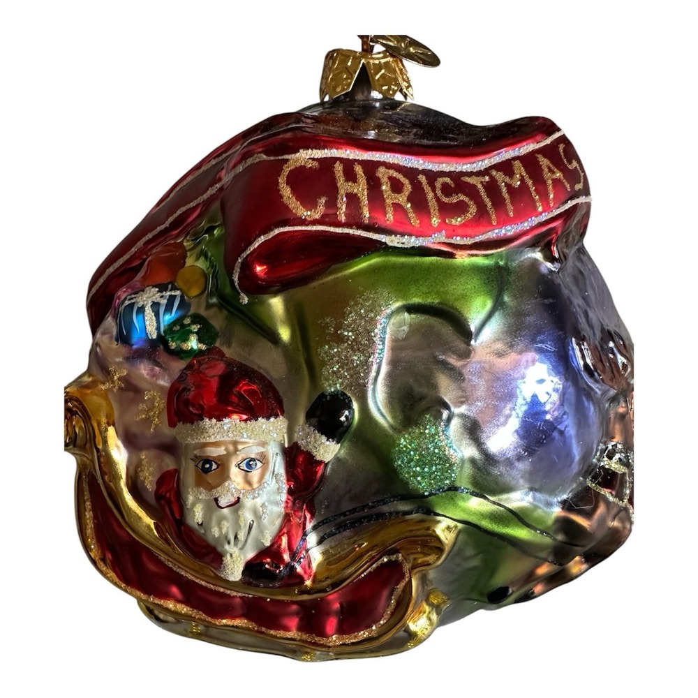 Christopher Radko 2000 Globe Trotter Santa, Sleigh & Reindeer Christmas Ornament